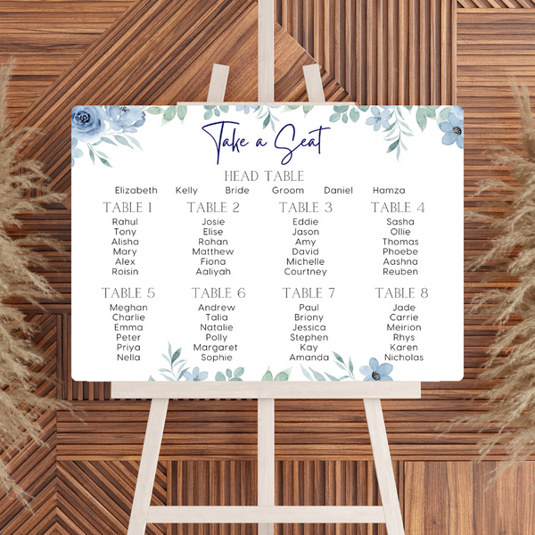 Blue Floral Take A Seat Sign
