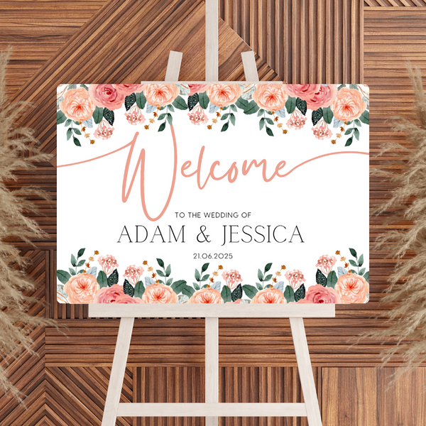Pink & Peach Floral Welcome Sign