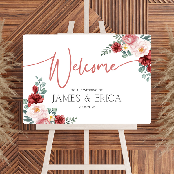 Red & Cream Floral Welcome Sign