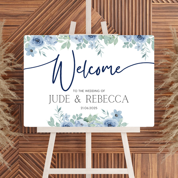 Blue Floral Welcome Sign