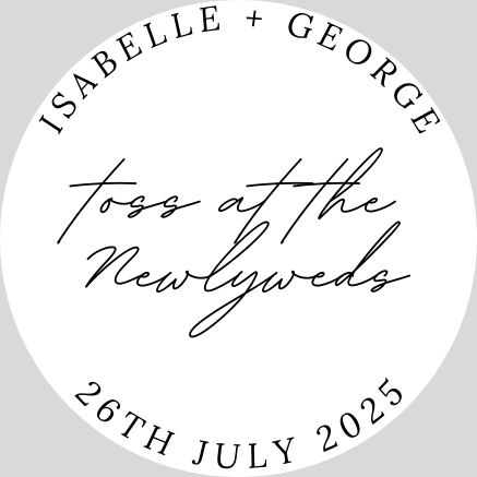 Round wedding confetti bag stickers with ‘Toss for the Newlyweds’ text – minimalist wedding favor labels for confetti packets