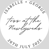 Round wedding confetti bag stickers with ‘Toss for the Newlyweds’ text – minimalist wedding favor labels for confetti packets