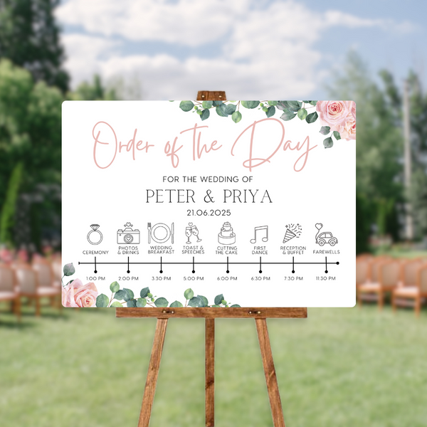 Pink Roses Floral Order Of The Day Sign