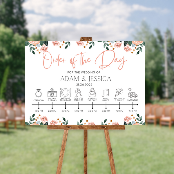 Pink & Peach Floral Order Of The Day Sign