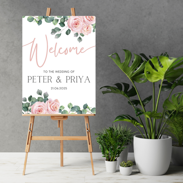 Pink Roses Floral Welcome Sign