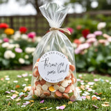 Round wedding confetti bag stickers with ‘Toss for the Newlyweds’ text – minimalist wedding favor labels for confetti packets