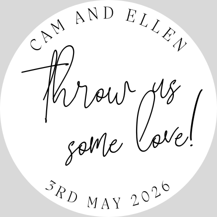 Round wedding confetti bag stickers with ‘Toss for the Newlyweds’ text – minimalist wedding favor labels for confetti packets