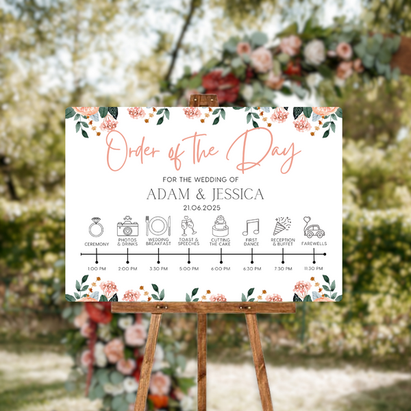 Pink & Peach Floral Order Of The Day Sign