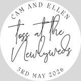Round wedding confetti bag stickers with ‘Toss for the Newlyweds’ text – minimalist wedding favor labels for confetti packets