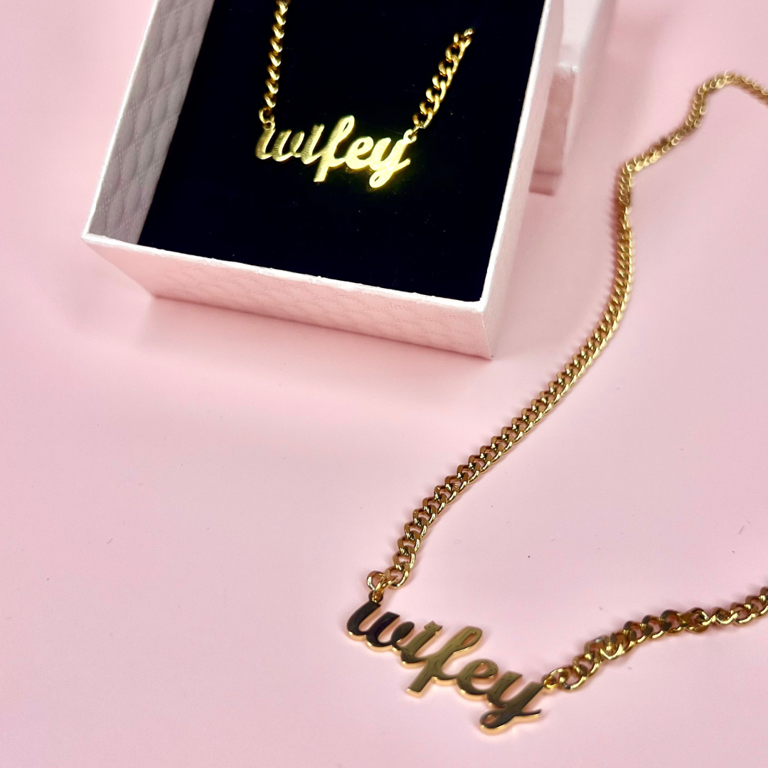 necklace for brides - wifey gold necklace