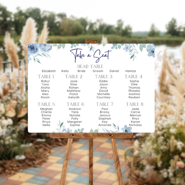 Blue Floral Take A Seat Sign