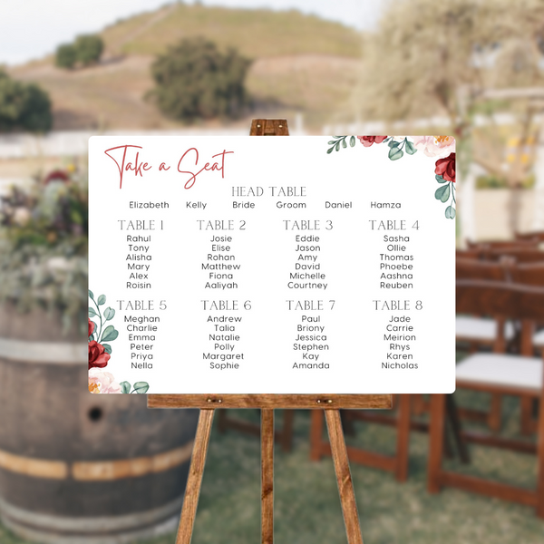 Red & Cream Floral Take A Seat Sign