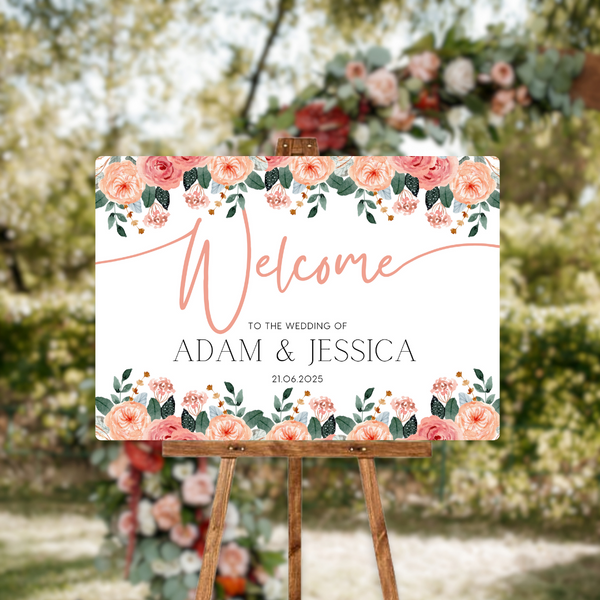 Pink & Peach Floral Welcome Sign