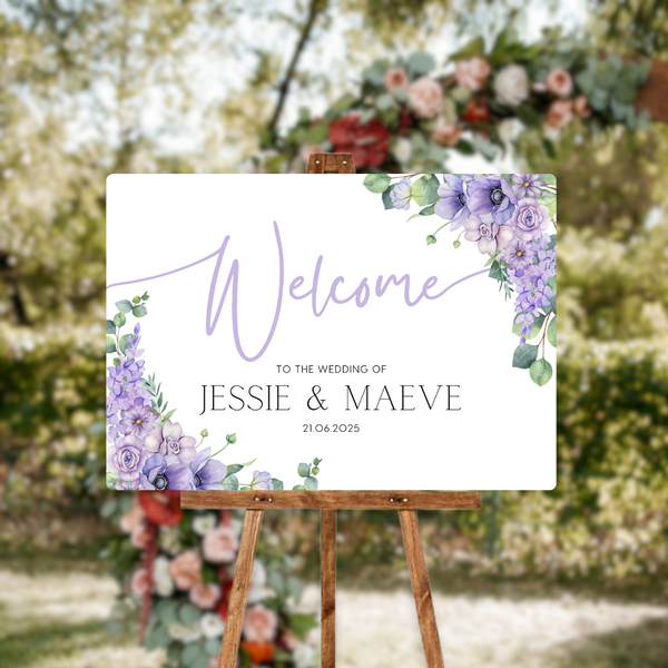 Lilac & Lavender Floral Welcome Sign