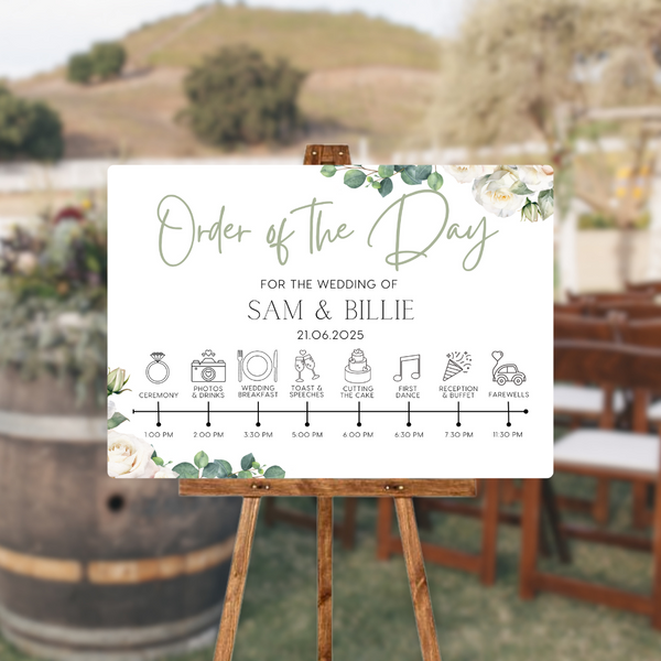 White Roses Floral Order Of The Day Sign