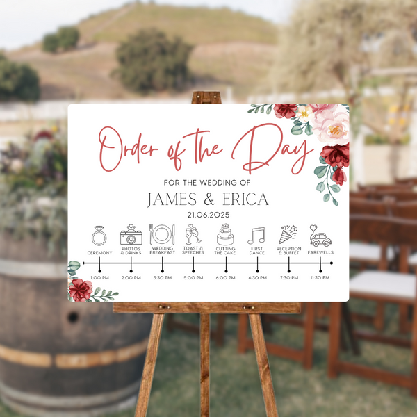 Red & Cream Floral Order Of The Day Sign