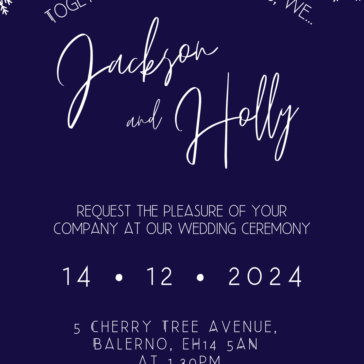 navy blue snowflakes wedding invites - custom wedding invites uk - personalised wedding invitations for winter wedding