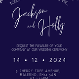 navy blue snowflakes wedding invites - custom wedding invites uk - personalised wedding invitations for winter wedding