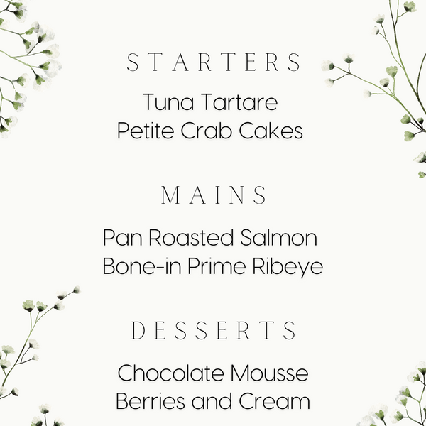 baby's breath floral personalised wedding menu - affordable custom wedding menus