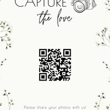baby's breath photo sharing qr code sign for wedding tables - luxury wedding table signage for guests to share photos