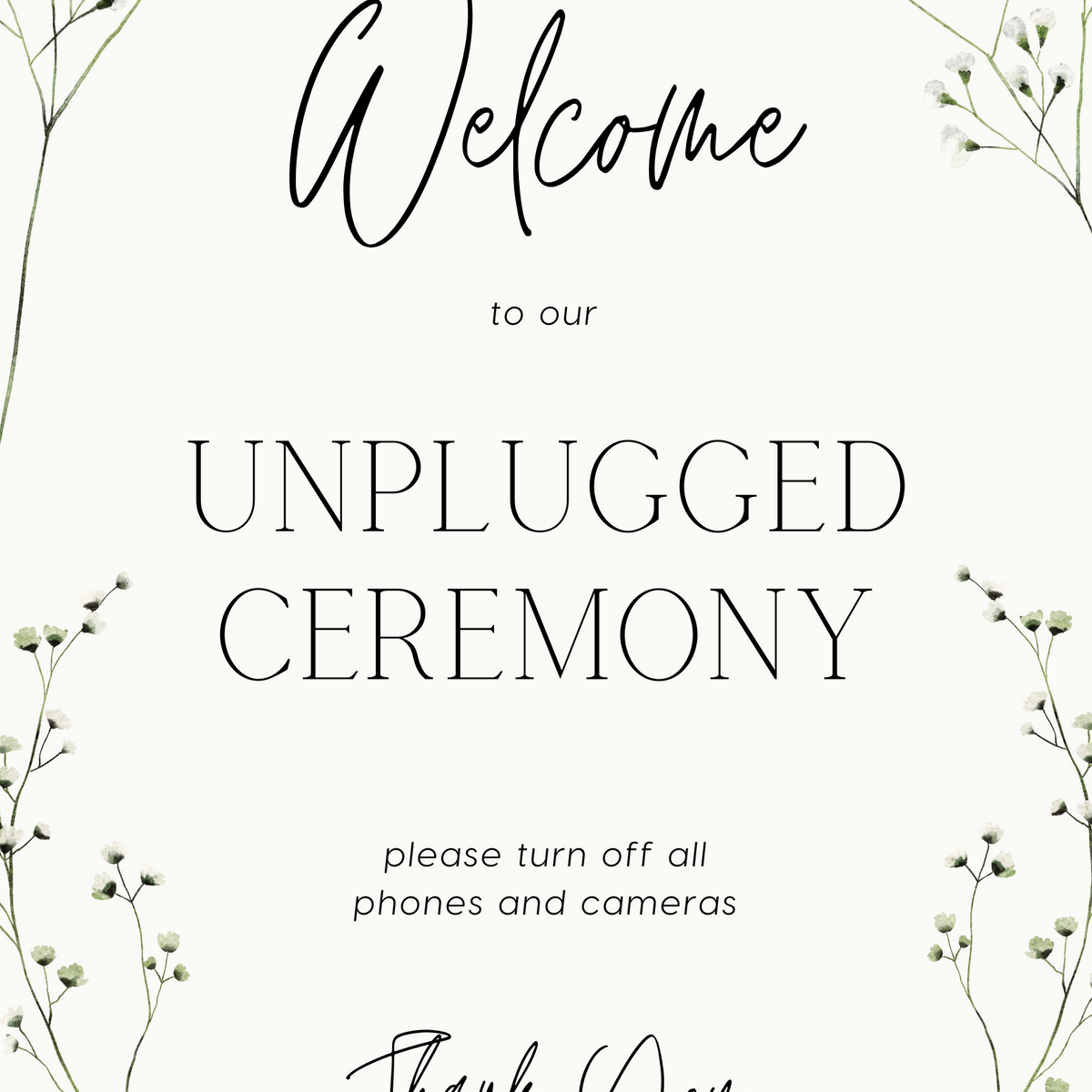 Baby's Breath Unplugged Ceremony Wedding Welcome Sign - Gypsophila Pretty and Elegant Unplugged Wedding sign - Personalised Wedding Signage