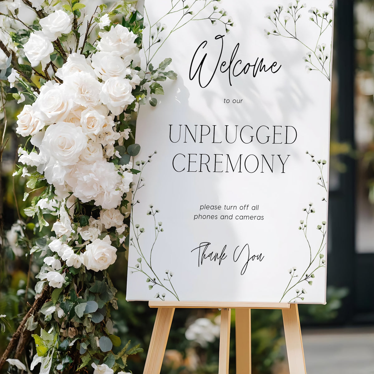 Baby's Breath Unplugged Ceremony Wedding Welcome Sign - Gypsophila Pretty and Elegant Unplugged Wedding sign - Personalised Wedding Signage
