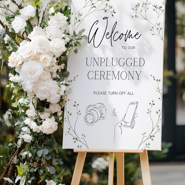 Baby's Breath Unplugged Ceremony Wedding Welcome Sign - Gypsophila Pretty and Elegant Unplugged Wedding sign - Personalised Wedding Signage