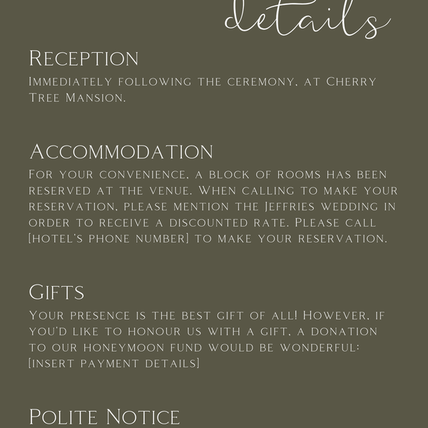 khaki wedding invites - custom wedding invites uk - personalised wedding invitations - winter wedding