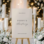 Personalised Christening Welcome Sign – A beautifully designed welcome sign featuring the baby’s name and event details, displayed on an easel at a christening venue.