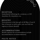 luxury arch shaped wedding invitations in chic black - fully personalised elegant wedding invitations premium