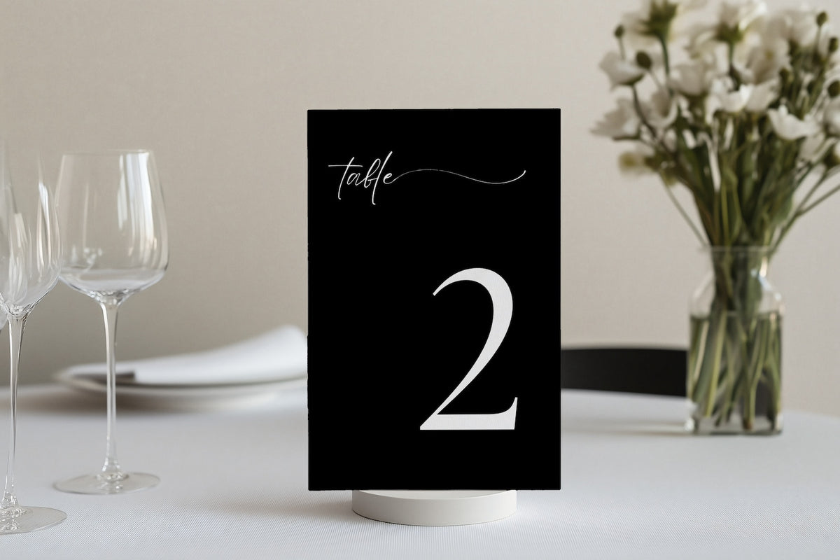timeless black table number for wedding tables - luxury wedding table numbers personalised