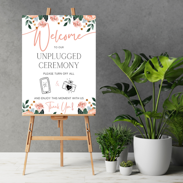 Pink & Peach Floral Unplugged Ceremony Sign