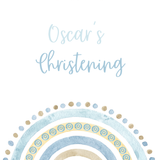 Personalised Christening Welcome Sign – A beautifully designed welcome sign featuring the baby’s name and event details, displayed on an easel at a christening venue.