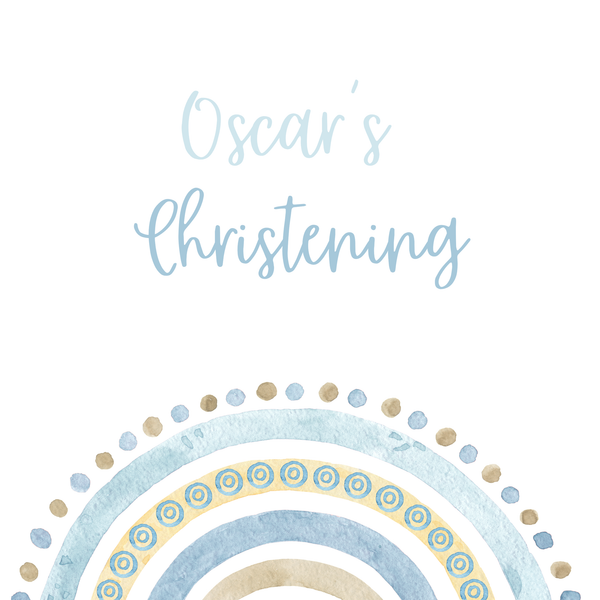 Personalised Christening Welcome Sign – A beautifully designed welcome sign featuring the baby’s name and event details, displayed on an easel at a christening venue.