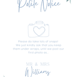 dusty blue floral polite notice wedding sign - Polite notice card for wedding display - luxury wedding signage