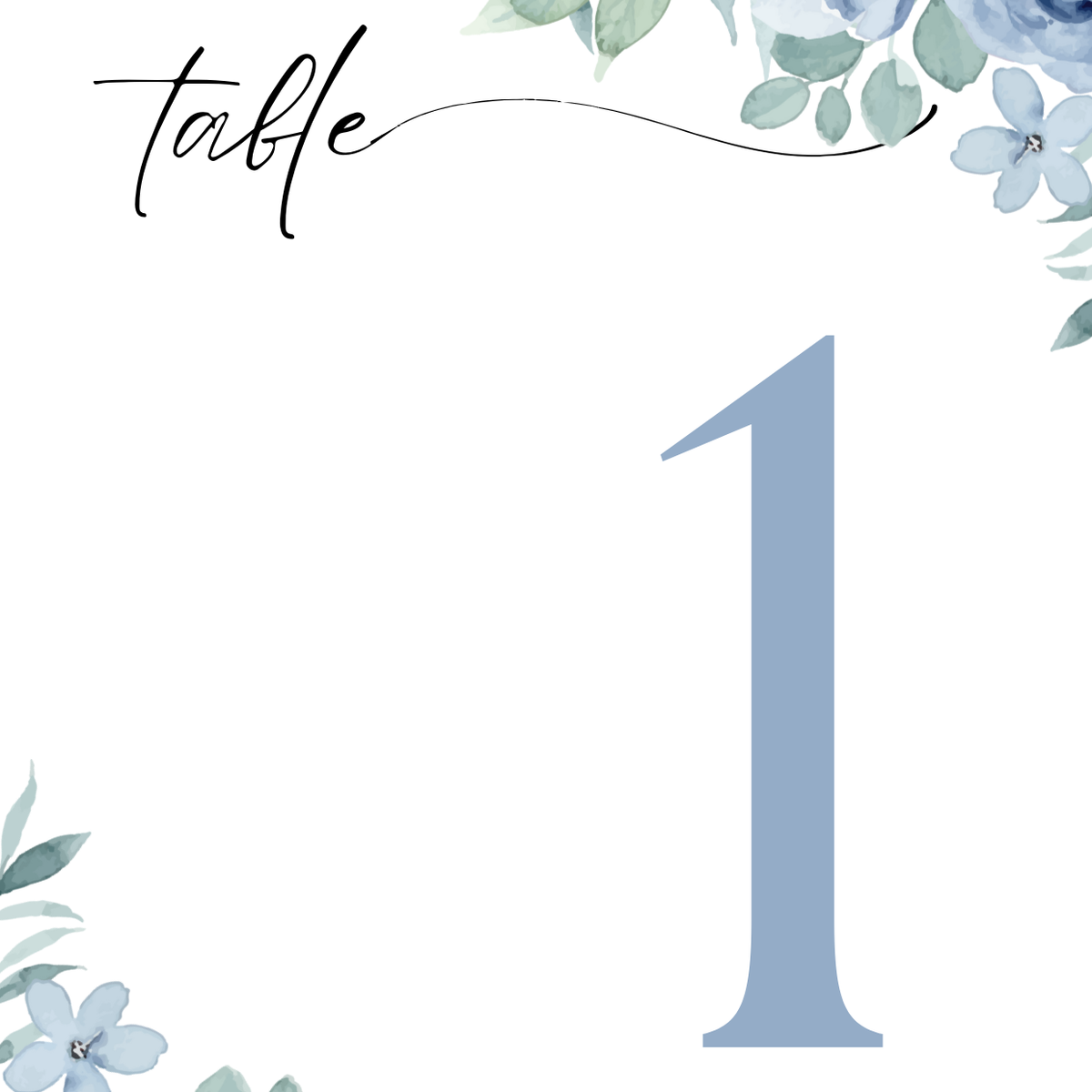 blue floral table number for wedding tables - luxury wedding table numbers personalised