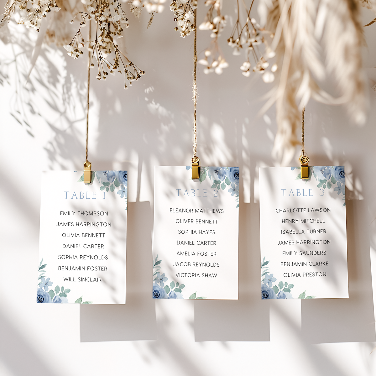 Custom Wedding Seating Plan Cards A5 or A6 – Elegant A5 or A6 wedding seating plan cards printed on 350gsm cardstock, featuring table numbers and guest names.