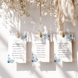 Custom Wedding Seating Plan Cards A5 or A6 – Elegant A5 or A6 wedding seating plan cards printed on 350gsm cardstock, featuring table numbers and guest names.