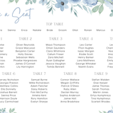 Blue floral wedding seating plan sign - personalised seating chart sign for wedding