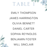 Custom Wedding Seating Plan Cards A5 or A6 – Elegant A5 or A6 wedding seating plan cards printed on 350gsm cardstock, featuring table numbers and guest names.