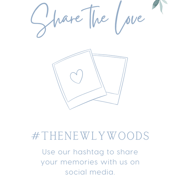 dusty blue floral Wedding Hashtag Sign for Reception Display - Personalised wedding hashtag social media sign