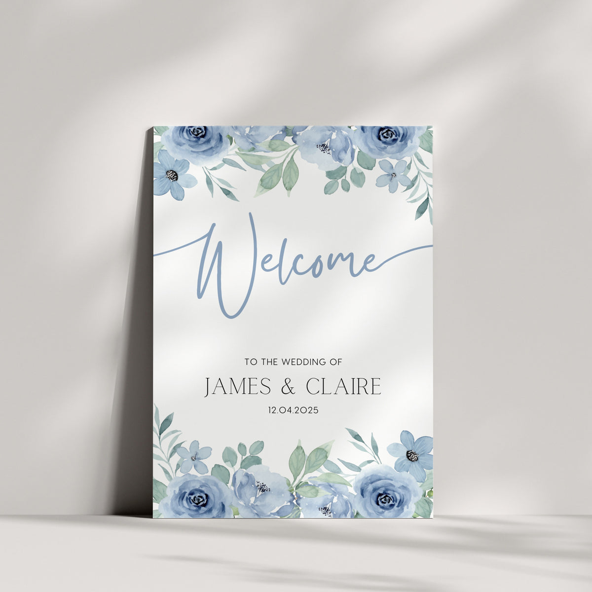 blue floral wedding welcome sign - a charming wedding welcome sign, featuring dusty blue florals for an elegant, eye-catching entrance