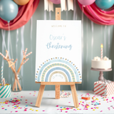 Personalised Christening Welcome Sign – A beautifully designed welcome sign featuring the baby’s name and event details, displayed on an easel at a christening venue.