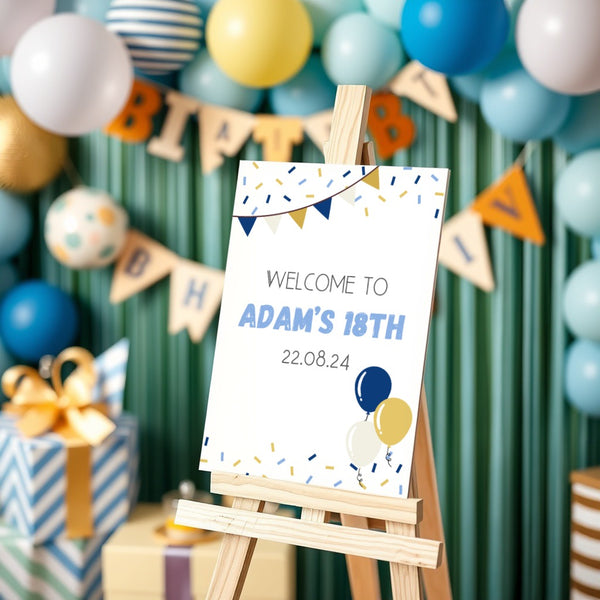 Birthday Welcome Sign - Blue & Gold