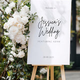 Bride's wedding featuring groom wedding welcome sign personalised - sophisticated black text