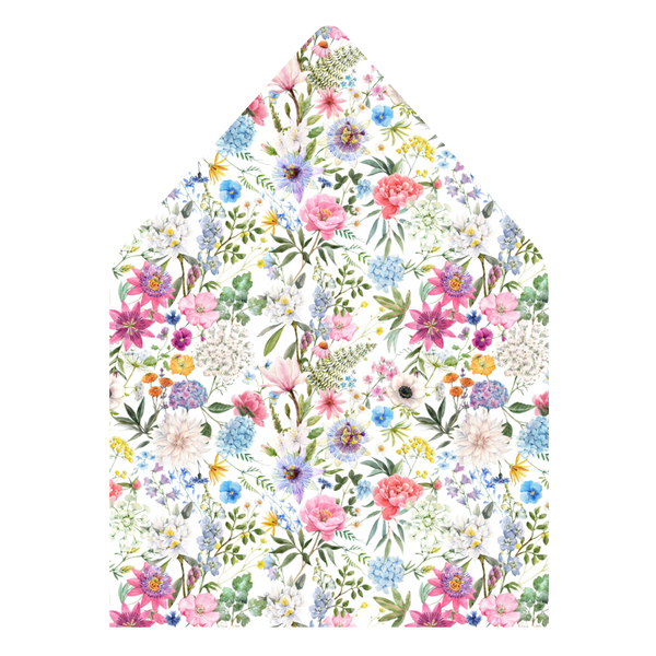 A flat lay of elegant wedding invitation envelopes, partially open to reveal beautifully designed envelope liners in various styles, including floral, modern, and classic patterns. The envelope inserts add a touch of luxury and sophistication to the stationery set.