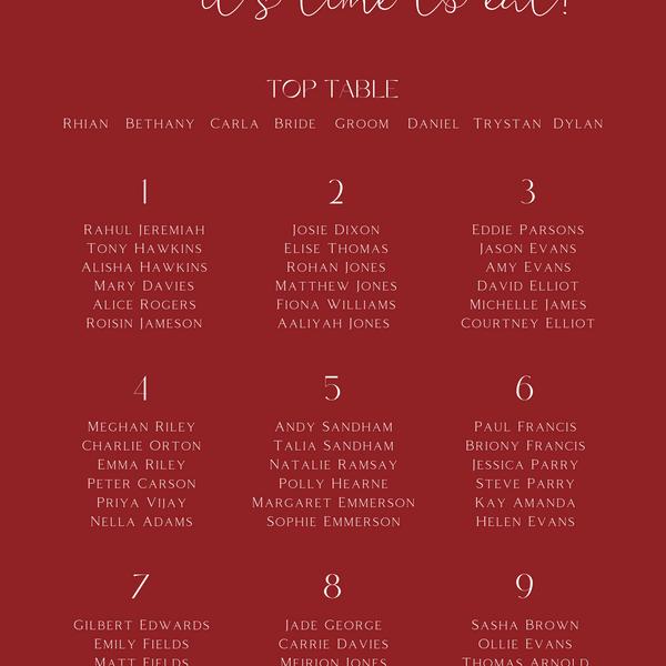 Custom Wedding Seating plan sign in burgundy colour | winter wedding take a seat sign | personalised wedding signage