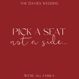 burgundy pick a seat, not a side | winter wedding ceremony welcome sign | custom welcome board in burgundy