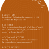 luxury arch shaped wedding invitations in burnt orange - fully personalised elegant wedding invitations premium