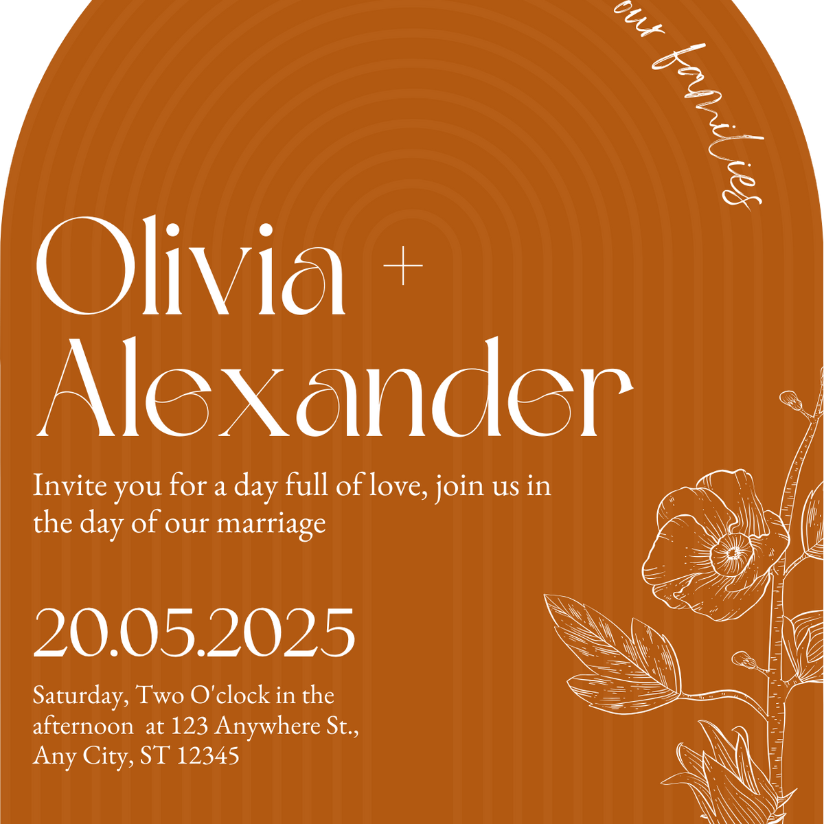 luxury arch shaped wedding invitations in burnt orange - fully personalised elegant wedding invitations premium